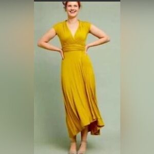Anthropologie Maeve Small Yellow Gold Flowy Midi Dress Hi Lo boho Sleeveless
